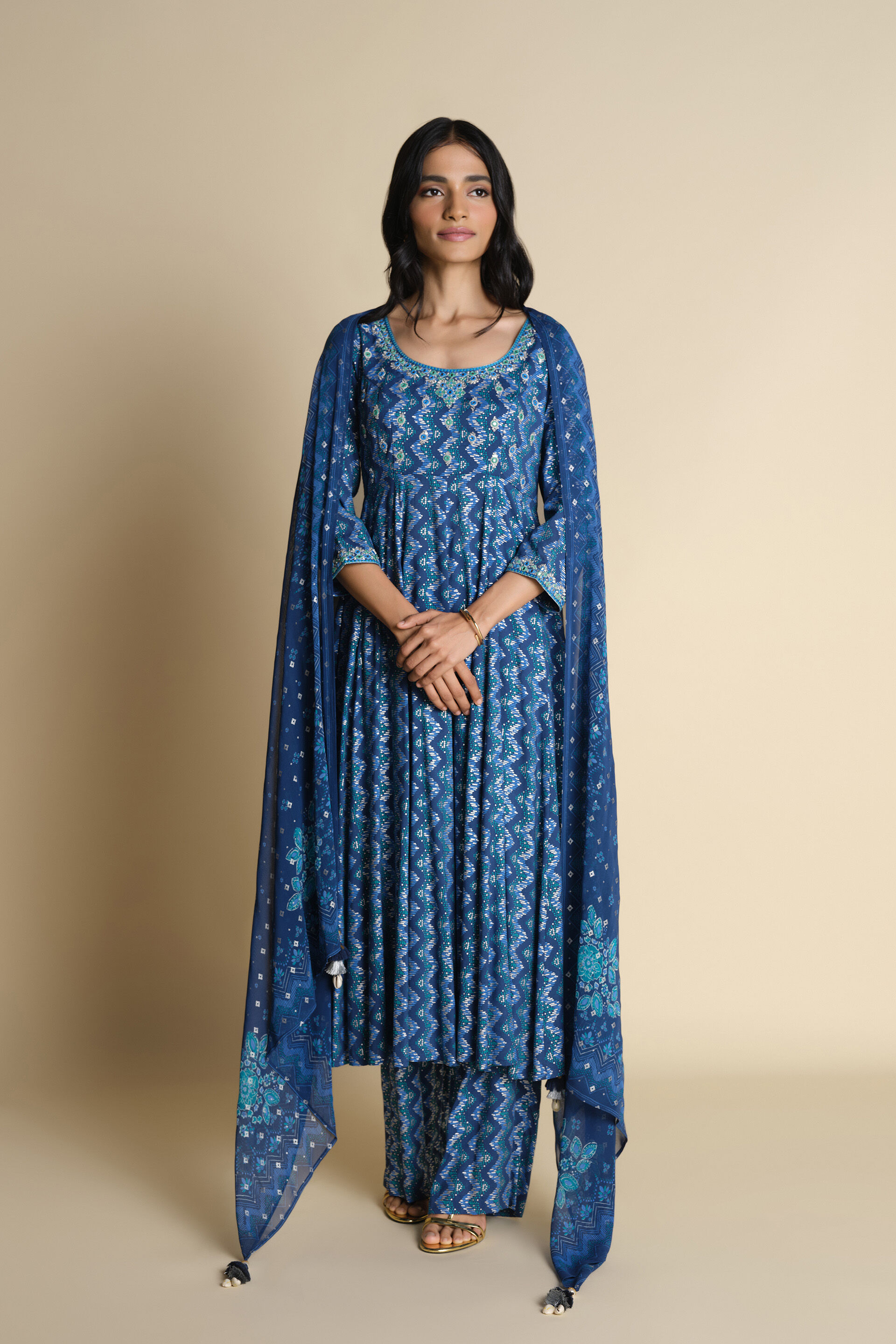 Asmani Adaa Anarkali Set, Blue, image 5